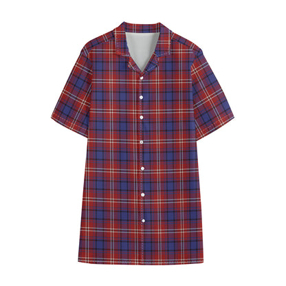 Red Blue And White Tartan Pattern Print Cotton Hawaiian Shirt