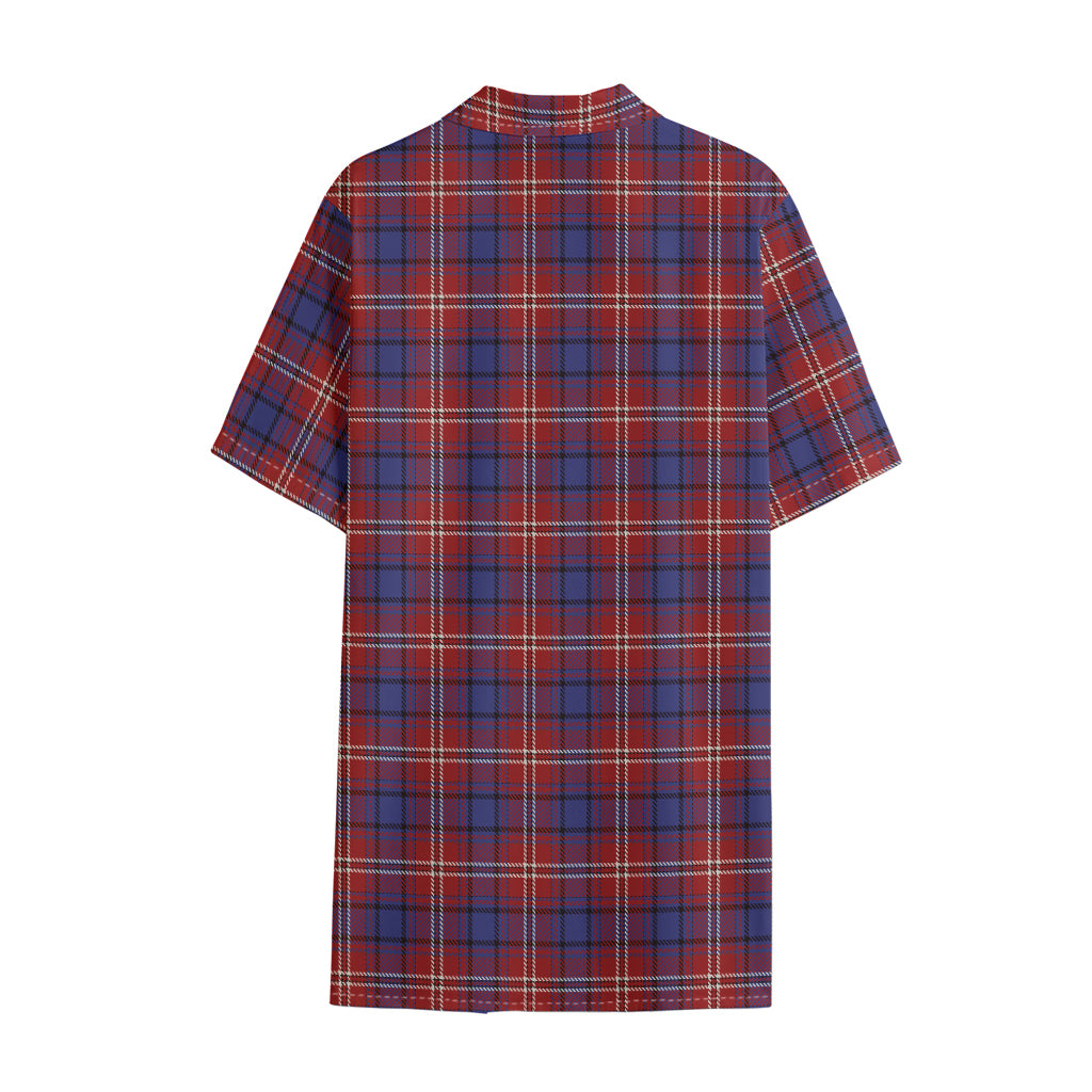 Red Blue And White Tartan Pattern Print Cotton Hawaiian Shirt