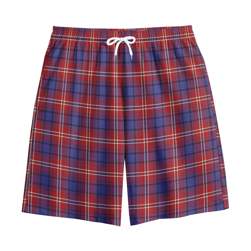 Red Blue And White Tartan Pattern Print Cotton Shorts