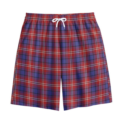 Red Blue And White Tartan Pattern Print Cotton Shorts