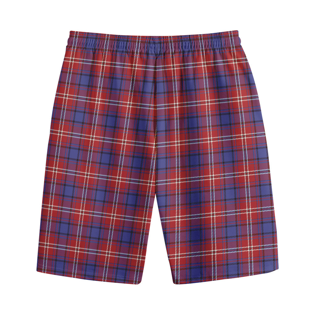 Red Blue And White Tartan Pattern Print Cotton Shorts