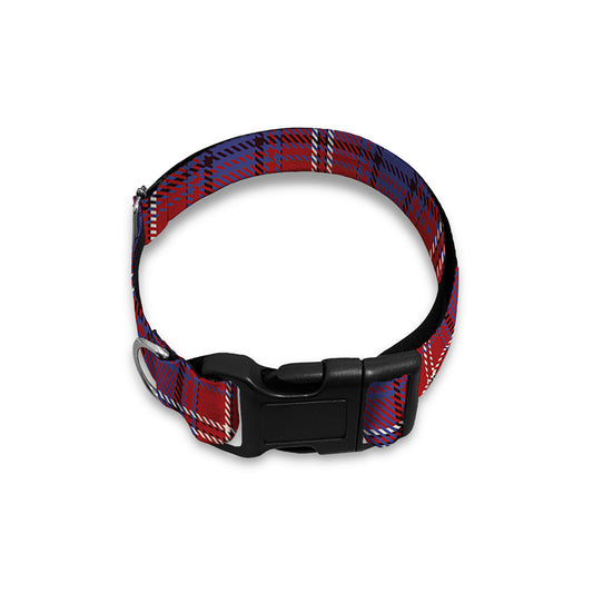 Red Blue And White Tartan Pattern Print Dog Collar