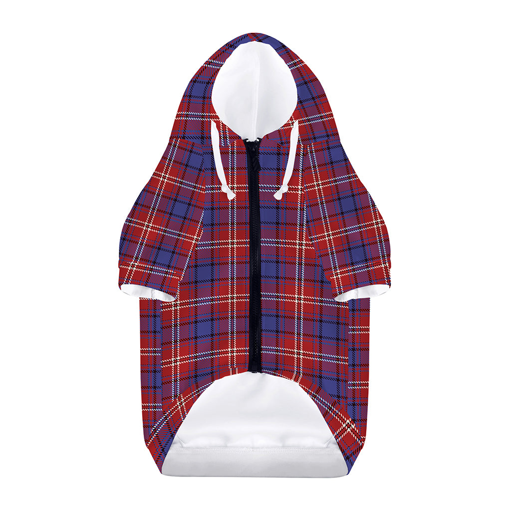 Red Blue And White Tartan Pattern Print Dog Zip Up Hoodie