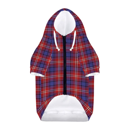 Red Blue And White Tartan Pattern Print Dog Zip Up Hoodie