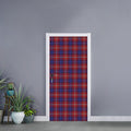 Red Blue And White Tartan Pattern Print Door Sticker
