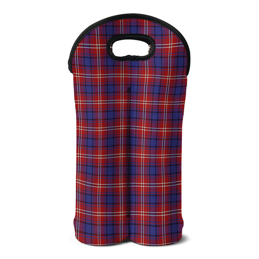 Red Blue And White Tartan Pattern Print Double Neoprene Wine Tote