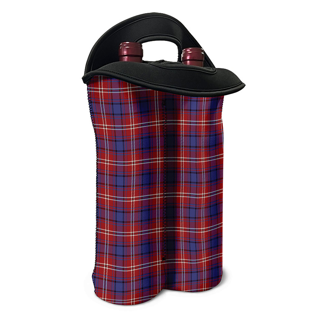 Red Blue And White Tartan Pattern Print Double Neoprene Wine Tote