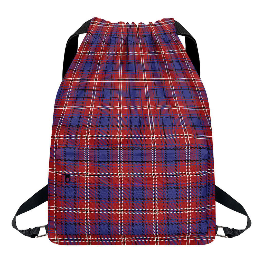 Red Blue And White Tartan Pattern Print Drawstring Backpack
