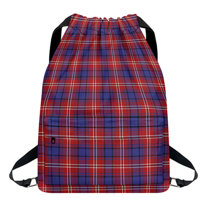 Red Blue And White Tartan Pattern Print Drawstring Backpack