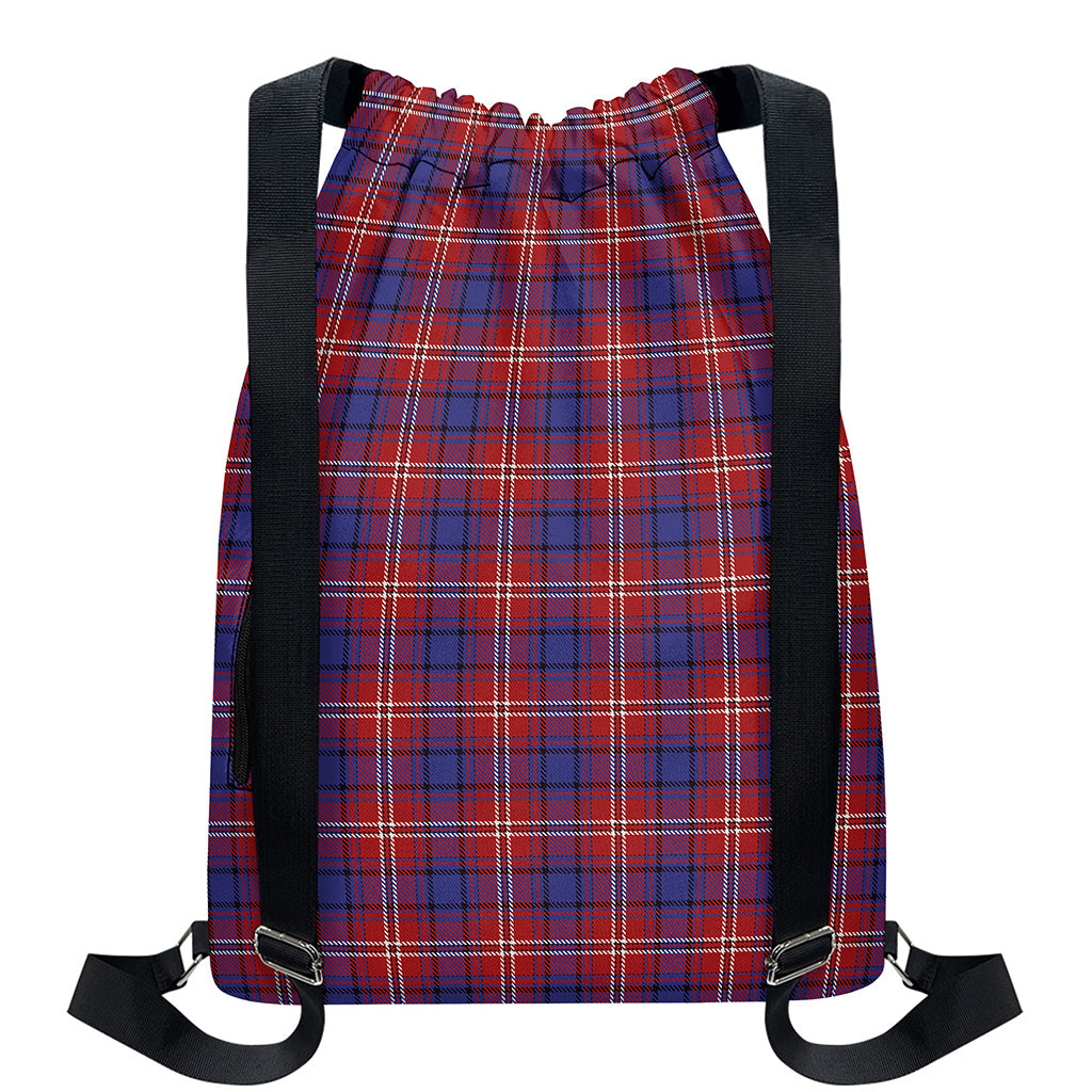 Red Blue And White Tartan Pattern Print Drawstring Backpack
