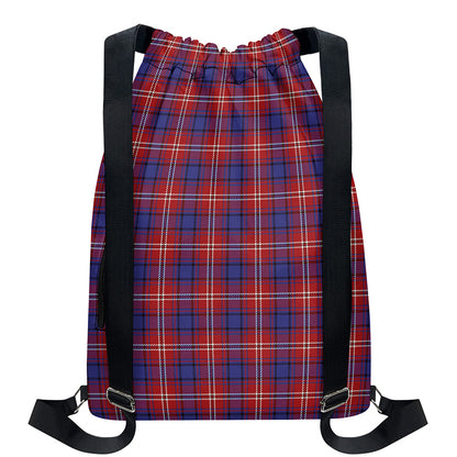 Red Blue And White Tartan Pattern Print Drawstring Backpack