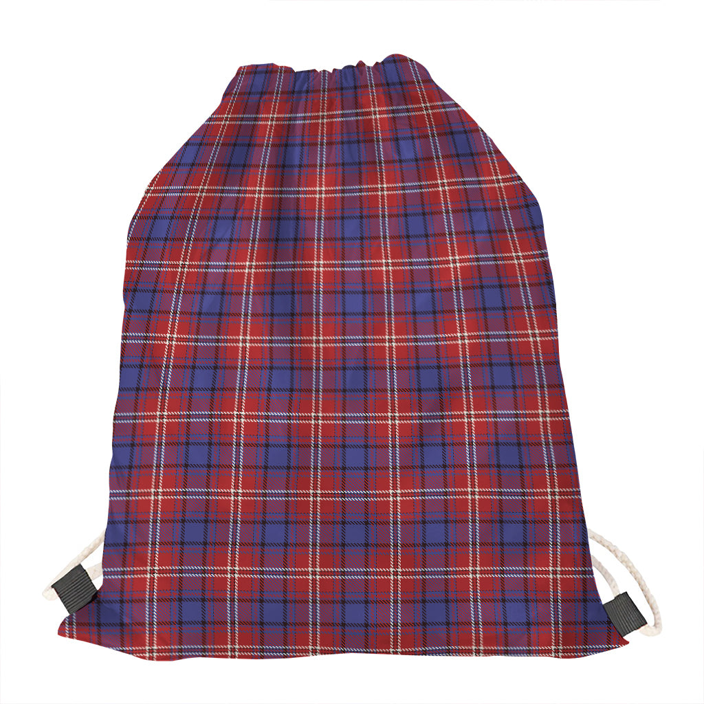 Red Blue And White Tartan Pattern Print Drawstring Bag