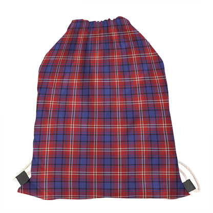 Red Blue And White Tartan Pattern Print Drawstring Bag