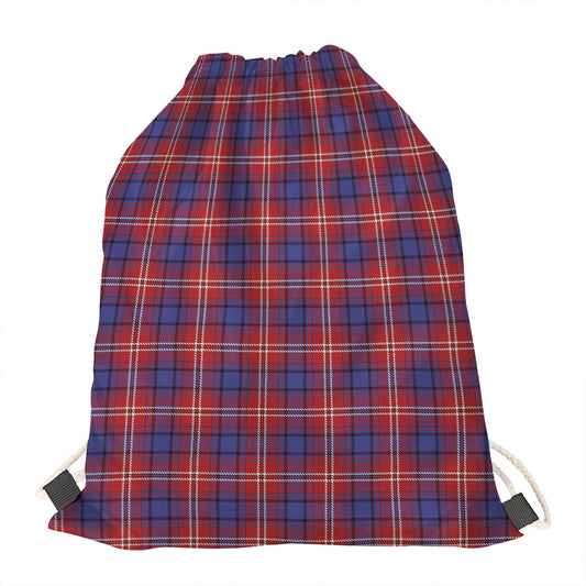 Red Blue And White Tartan Pattern Print Drawstring Bag