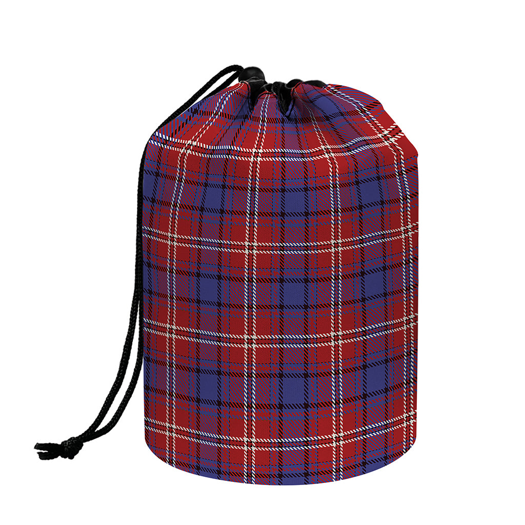 Red Blue And White Tartan Pattern Print Drawstring Makeup Bag