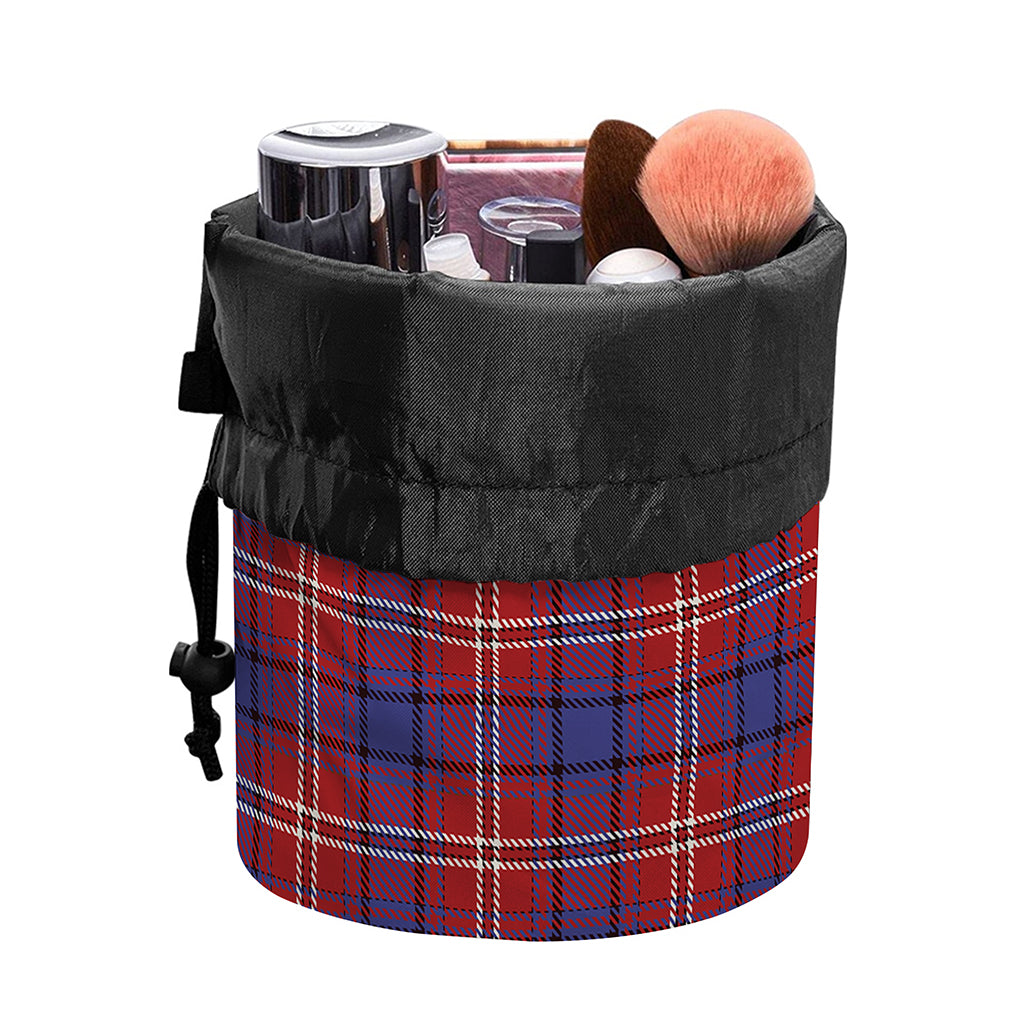 Red Blue And White Tartan Pattern Print Drawstring Makeup Bag
