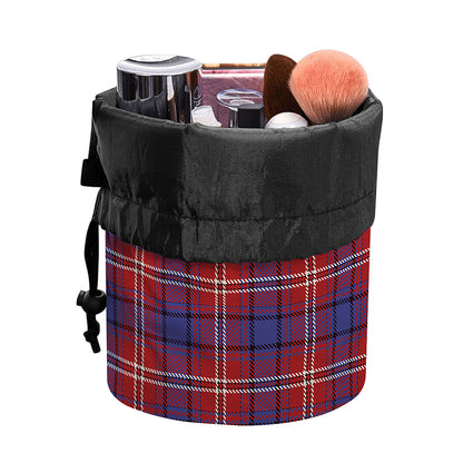 Red Blue And White Tartan Pattern Print Drawstring Makeup Bag
