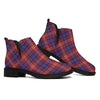 Red Blue And White Tartan Pattern Print Flat Ankle Boots