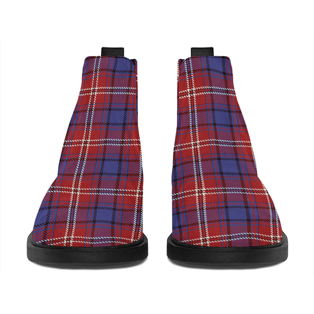 Red Blue And White Tartan Pattern Print Flat Ankle Boots