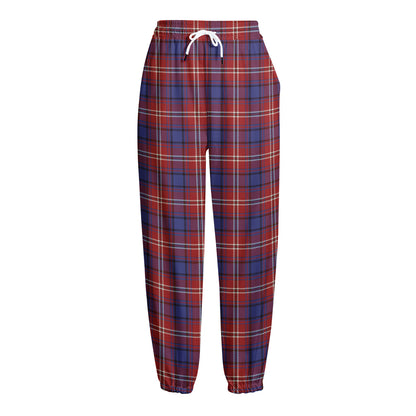 Red Blue And White Tartan Pattern Print Fleece Lined Knit Pants