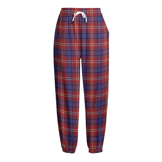 Red Blue And White Tartan Pattern Print Fleece Lined Knit Pants