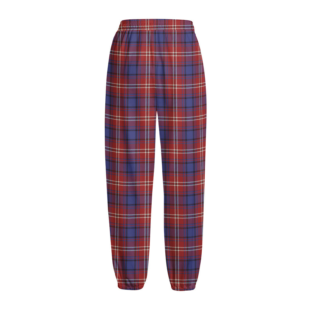 Red Blue And White Tartan Pattern Print Fleece Lined Knit Pants