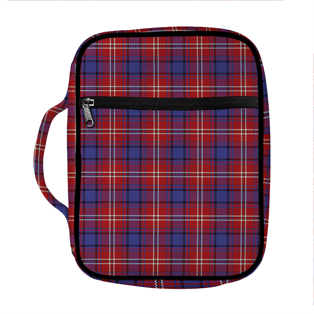 Red Blue And White Tartan Pattern Print Front Pocket Bible Bag