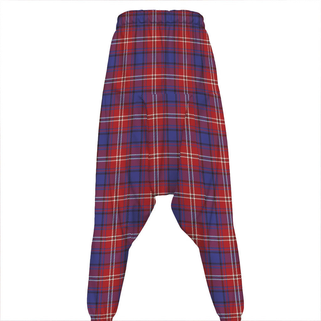 Red Blue And White Tartan Pattern Print Hammer Pants