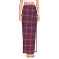 Red Blue And White Tartan Pattern Print High Slit Maxi Skirt