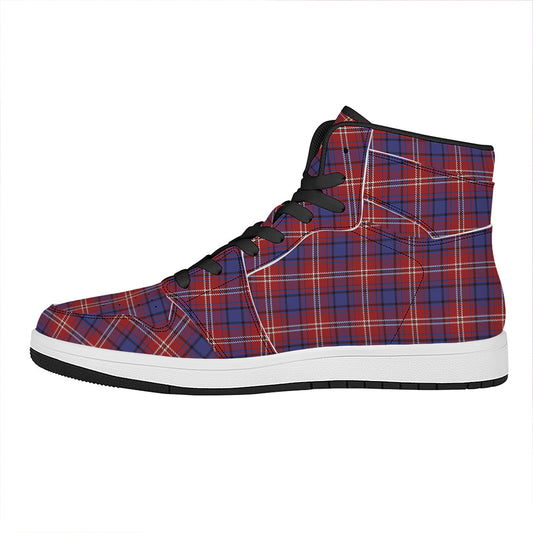 Red Blue And White Tartan Pattern Print High Top Leather Sneakers
