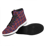 Red Blue And White Tartan Pattern Print High Top Leather Sneakers