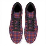 Red Blue And White Tartan Pattern Print High Top Leather Sneakers
