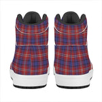 Red Blue And White Tartan Pattern Print High Top Leather Sneakers