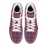 Red Blue And White Tartan Pattern Print High Top Leather Sneakers