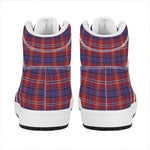 Red Blue And White Tartan Pattern Print High Top Leather Sneakers