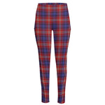 Red Blue And White Tartan Pattern Print High-Waisted Pocket Leggings