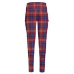 Red Blue And White Tartan Pattern Print High-Waisted Pocket Leggings