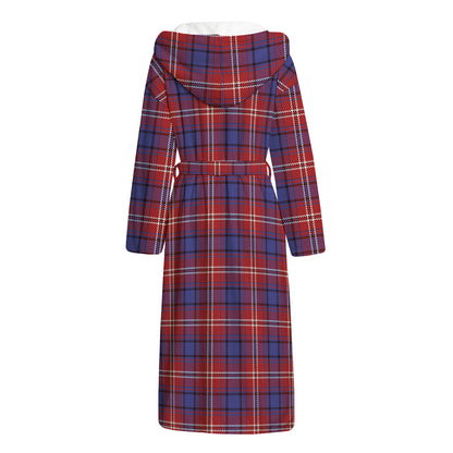 Red Blue And White Tartan Pattern Print Hooded Bathrobe