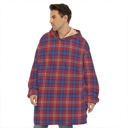 Red Blue And White Tartan Pattern Print Hoodie Blanket