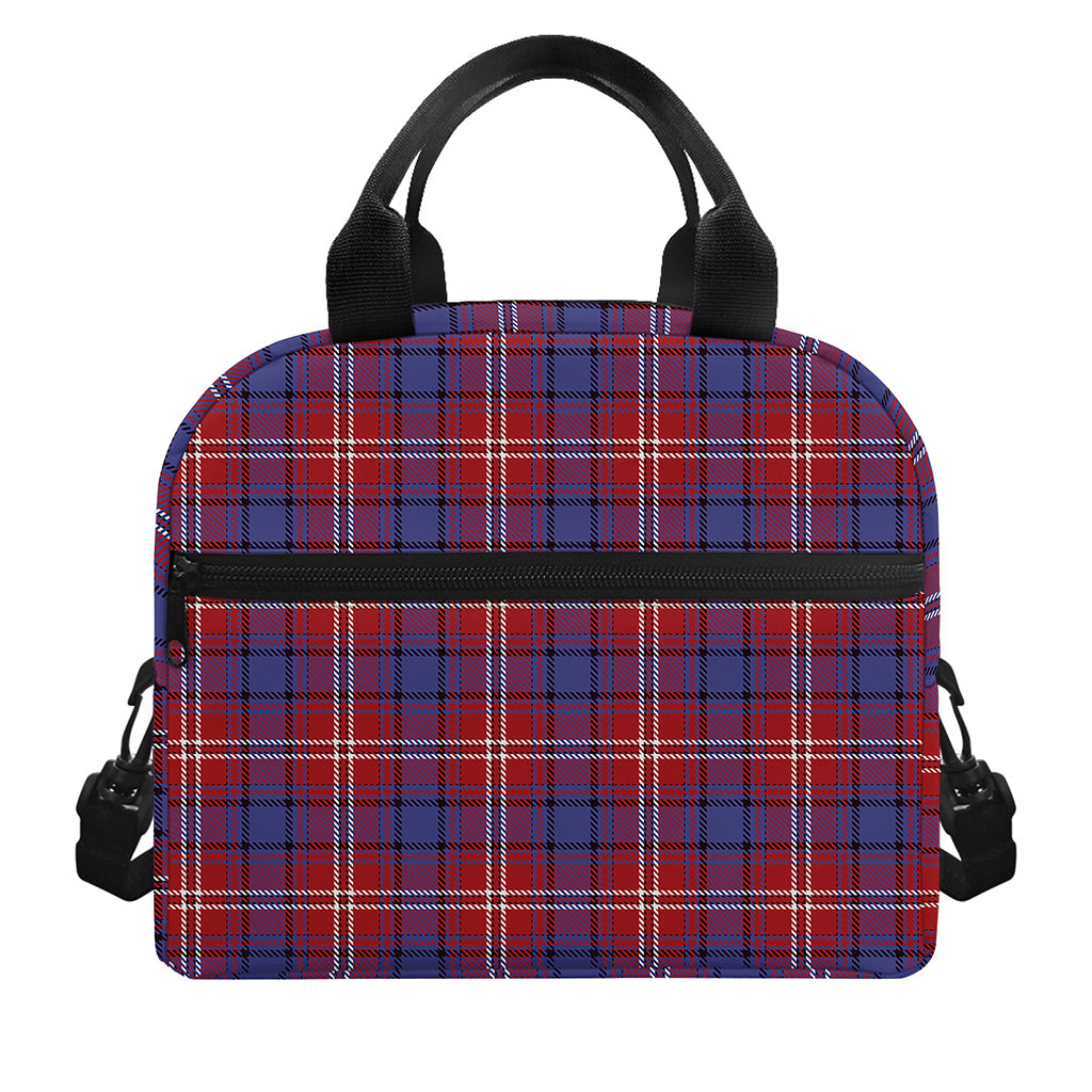 Red Blue And White Tartan Pattern Print Insulated Lunch Bag