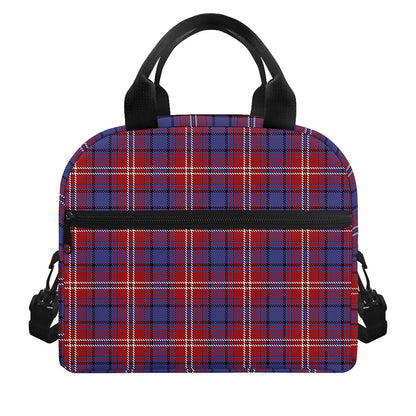 Red Blue And White Tartan Pattern Print Insulated Lunch Bag