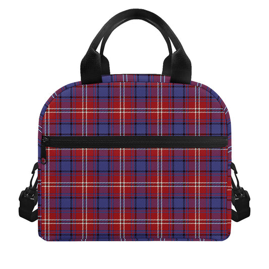 Red Blue And White Tartan Pattern Print Insulated Lunch Bag