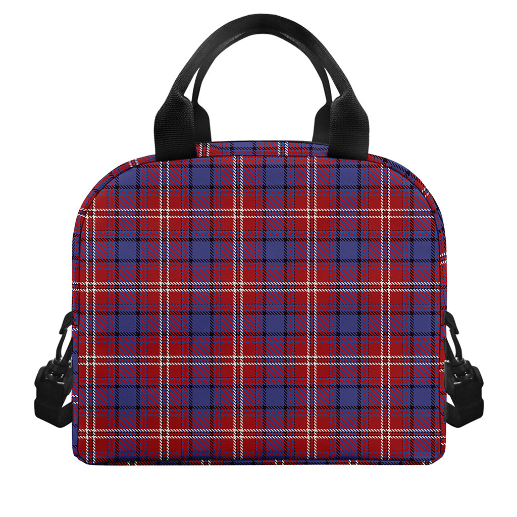 Red Blue And White Tartan Pattern Print Insulated Lunch Bag