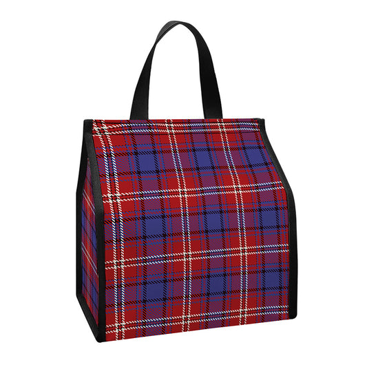 Red Blue And White Tartan Pattern Print Insulated Lunch Tote