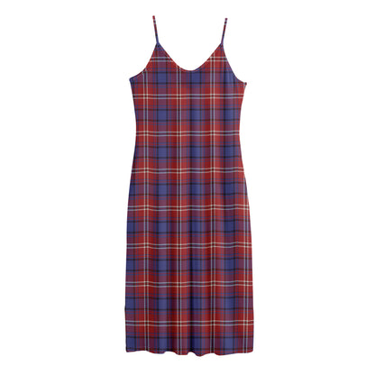 Red Blue And White Tartan Pattern Print Jersey Midi Cami Dress