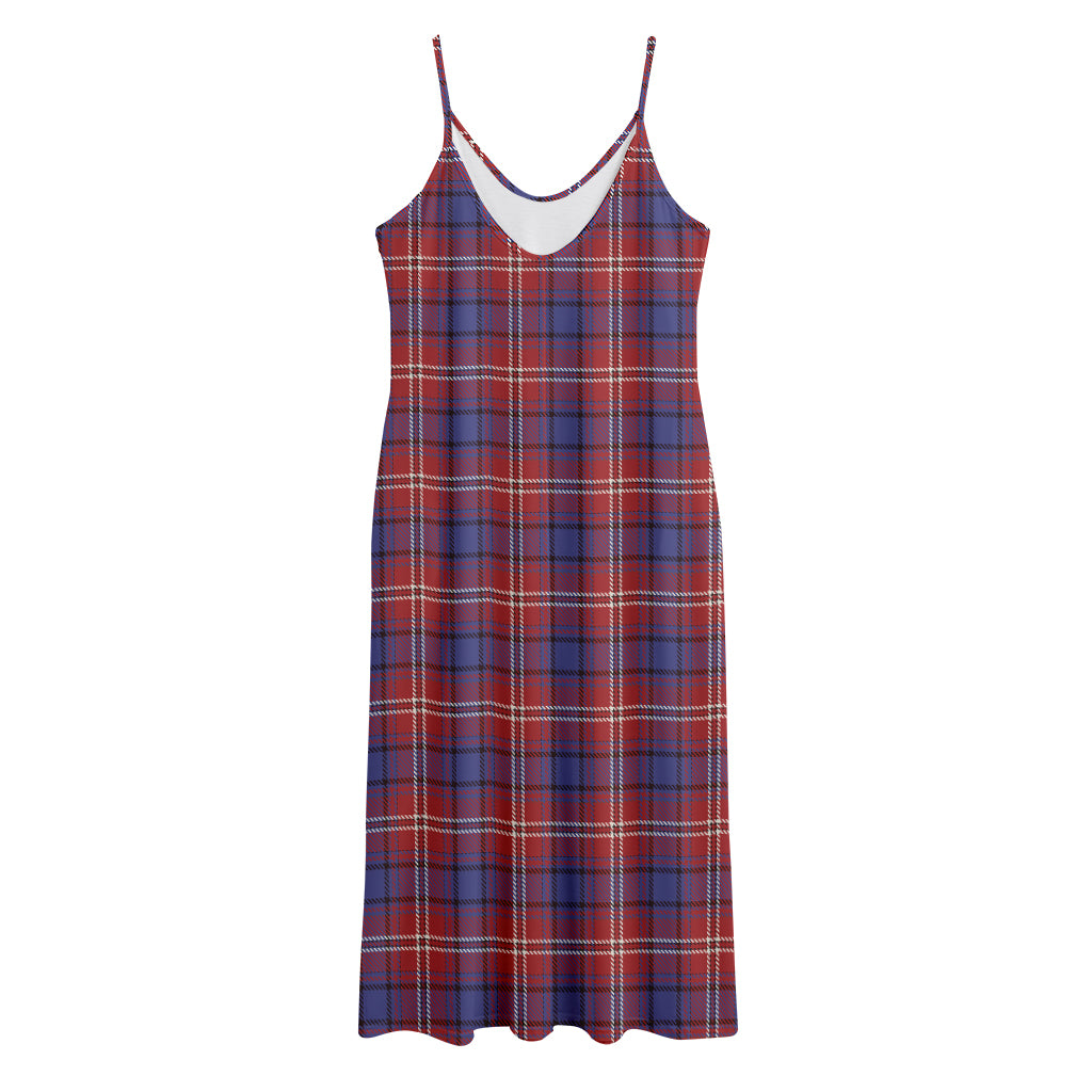 Red Blue And White Tartan Pattern Print Jersey Midi Cami Dress