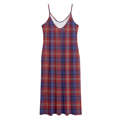 Red Blue And White Tartan Pattern Print Jersey Midi Cami Dress