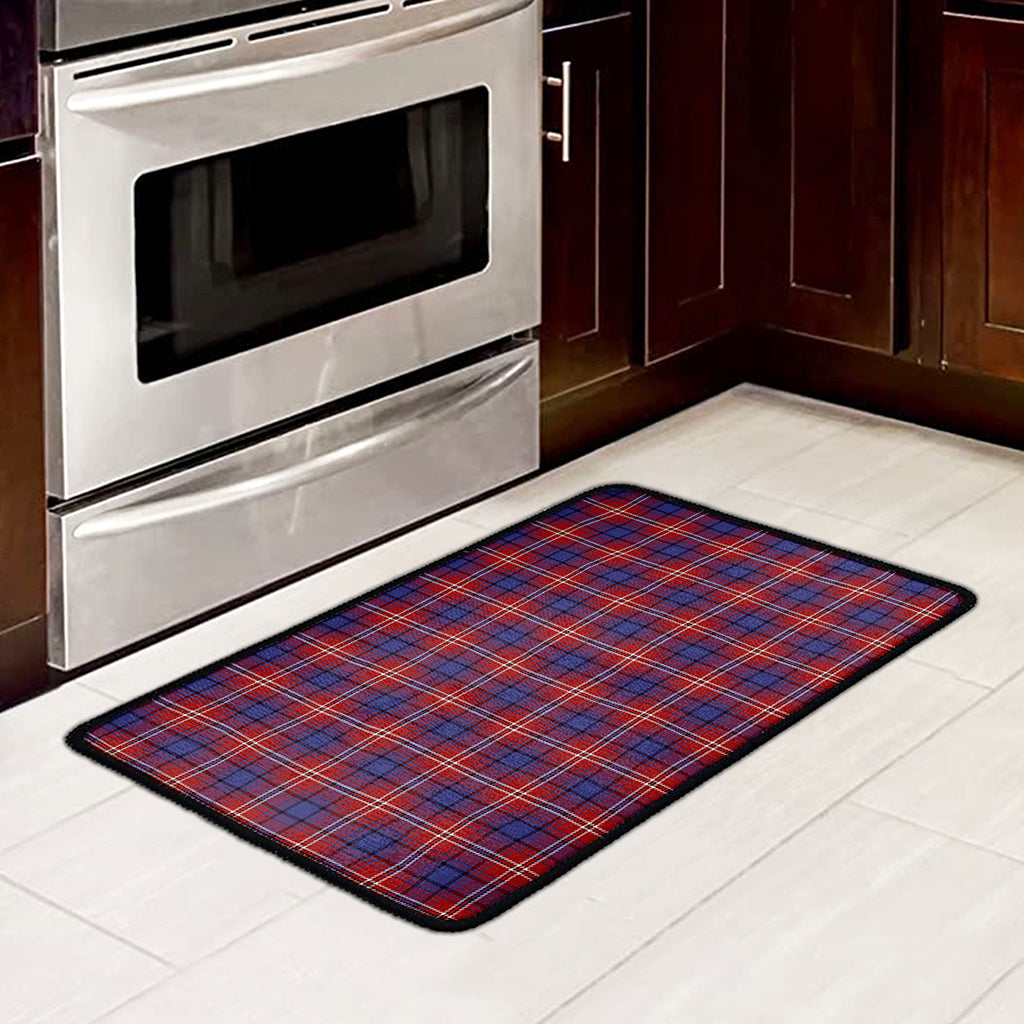 Red Blue And White Tartan Pattern Print Kitchen Mat