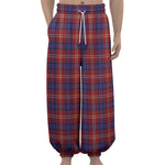 Red Blue And White Tartan Pattern Print Lantern Pants
