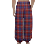 Red Blue And White Tartan Pattern Print Lantern Pants